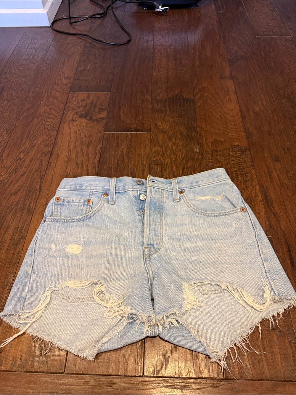 Signature by Levi Strauss Light Blue Distressed Denim Cutoff Shorts